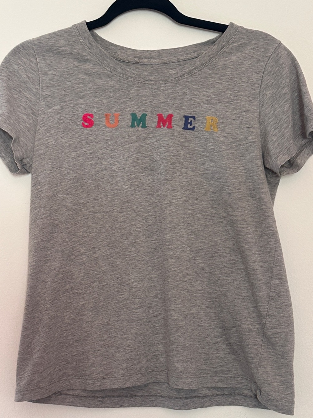 J. Crew Cotton Heather Gray 'SUMMER' Graphic Tee XS Short Sleeve Colorful